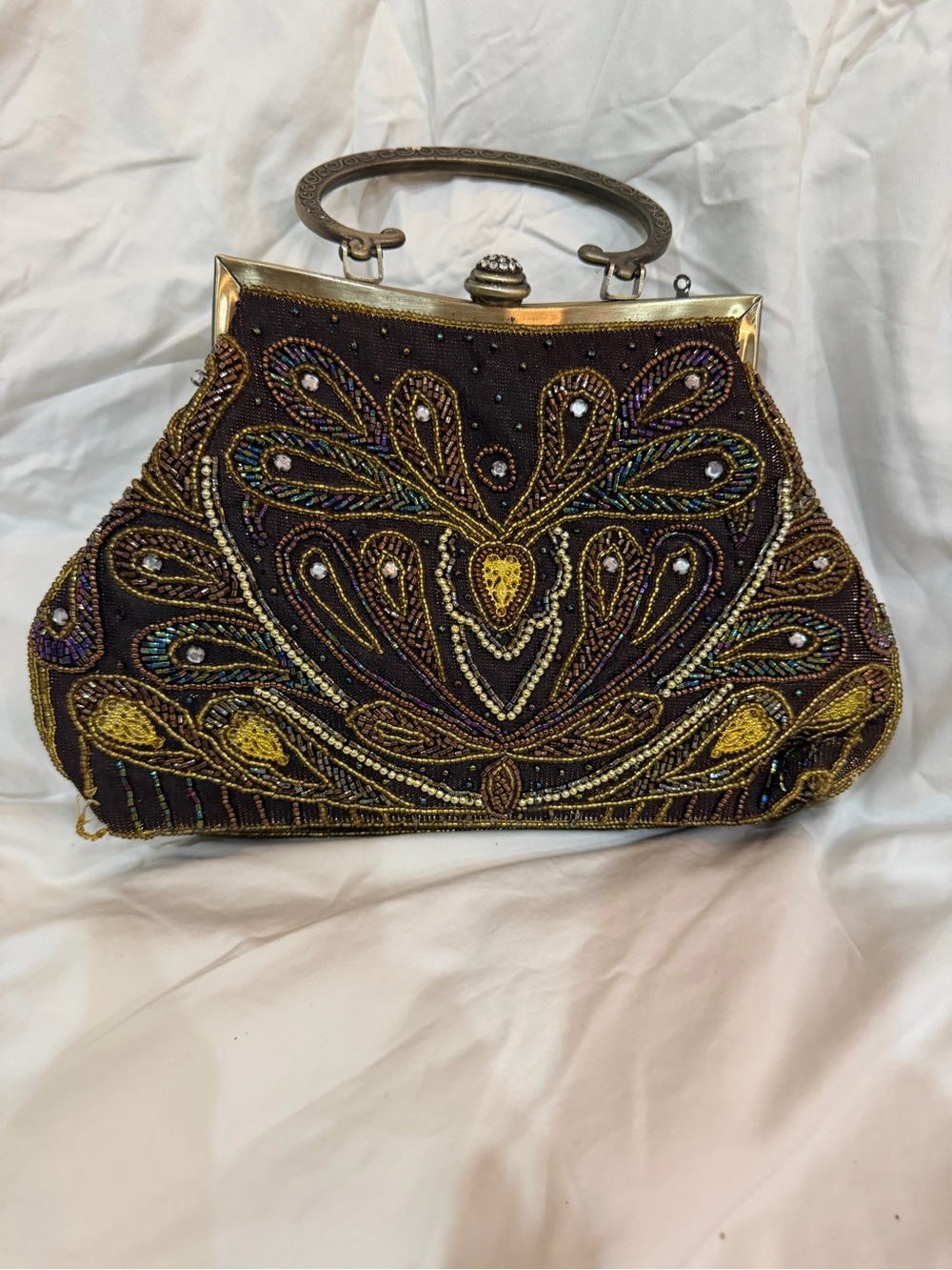 Beaded Evening Clutch in Deep Purple and Gold-Tone Detailing